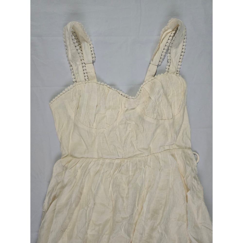 Forever 21 Vanilla Mini Dress Lace Up Back Pom Pom Trim Cream Size L NWT - Picture 4 of 16